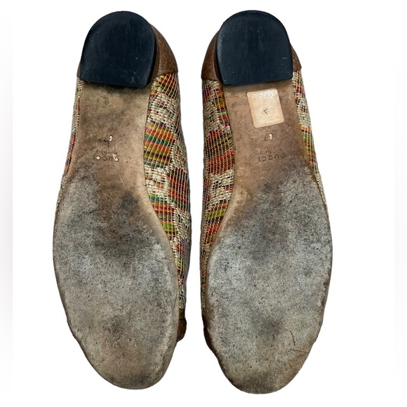 GUCCI Multi Tweed Raffia Tan Leather Horsebit Ballet Flats 37 or 7 in women - Picture 14 of 14